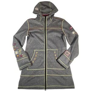 Alp-n-Rock Gray Embroidered Floral Full‎ Zip Hooded Jacket Coat Womens 3